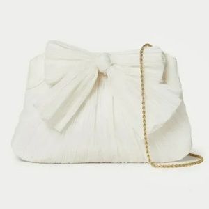 NWOT Loeffler Randall Rayne Ivory Pearl Bow Pleated Frame Clutch
